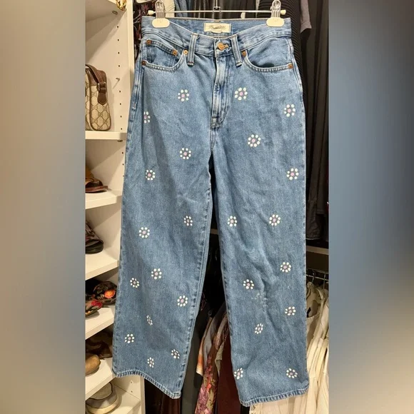 Madewell Perfect Vintage Wide-Leg Crop Jeans Floral Design, XS, size 26 - Picture 1 of 5